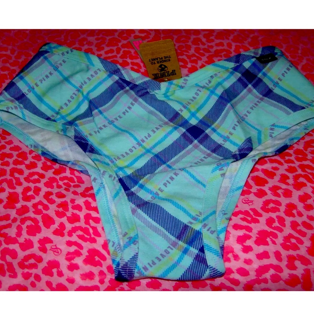 PINK Sexy Cheekster Blue Breeze Plaid S M NWT